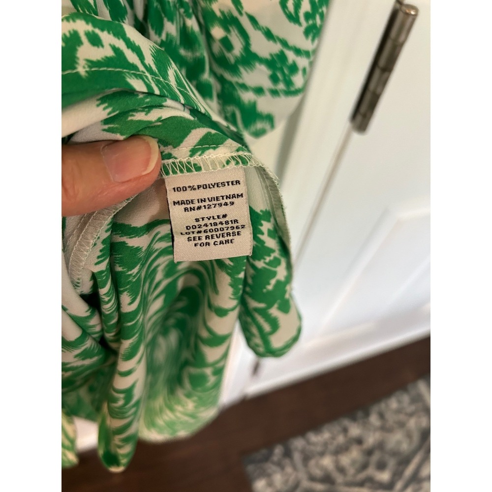 Emma & Michele Green White Ikat Paisley Dress Size S 3/4 Sleeve - Picture 3 of 7